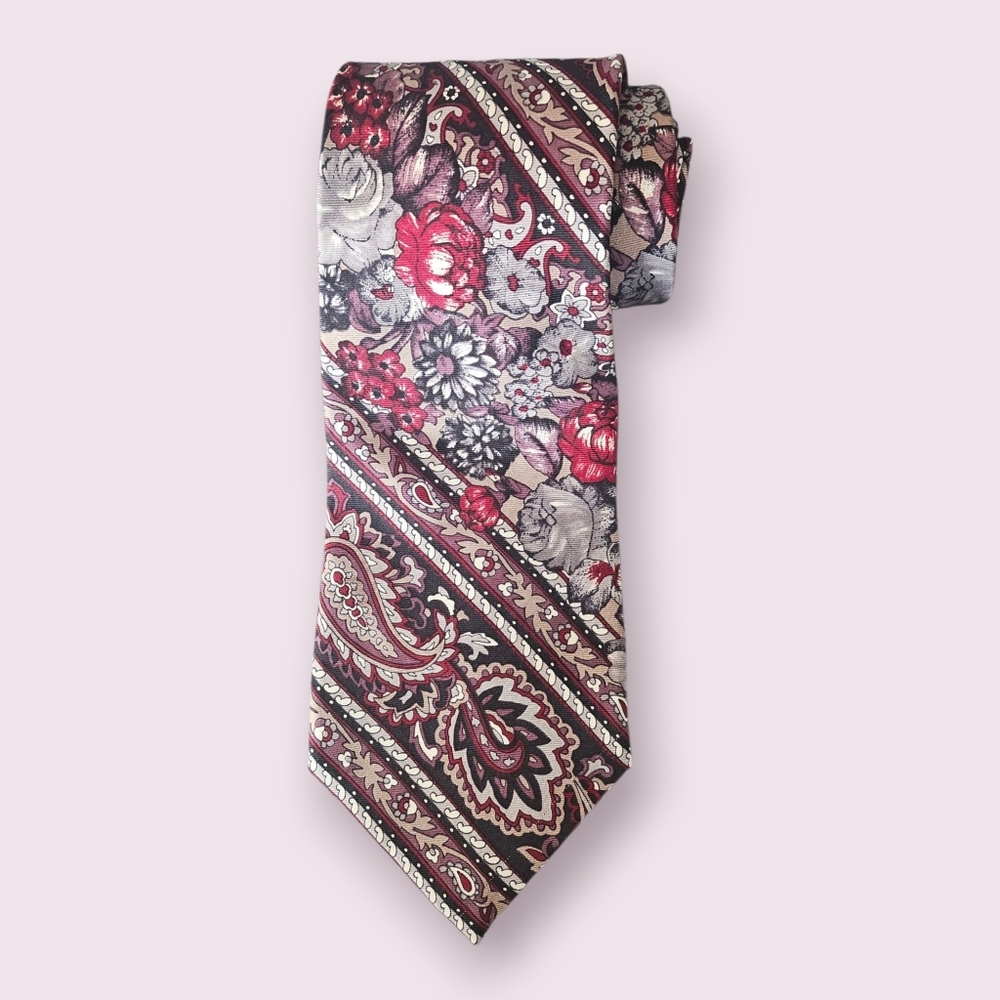 Stafford New Men's  Silk Purple, Gray & Burgandy Paisley Tie